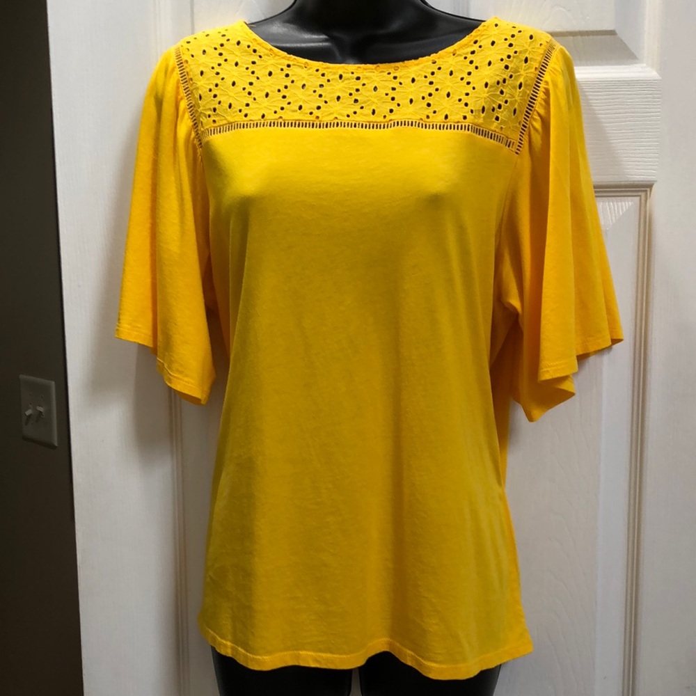 EUC LOFT Knit Eyelet Top (Yellow) | Size Large